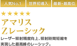 人気No.1／世界初導入／最新・最高位／1日30名限定　最高級アマリスZレーシック　レーザー照射精度向上、照射時間短縮を実現した最高峰のレーシック。